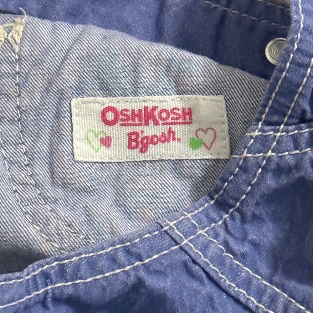 OshKosh Bgosh Girls Blue Floral Embroidered Ruffle Shortall Overalls 6 Months - Picture 3 of 8